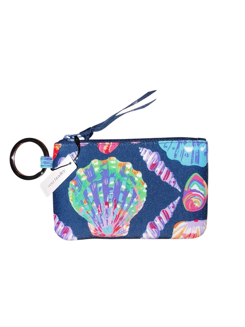 NWT Vera Bradley Multicolor Seashell Print Wristlet Key Pouch in Navy